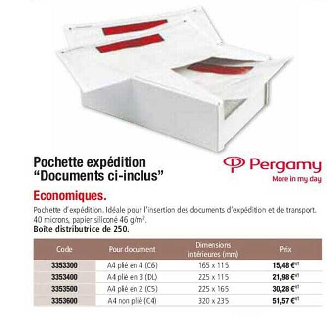 pergamy pochette expédition "documents ci-inclus"