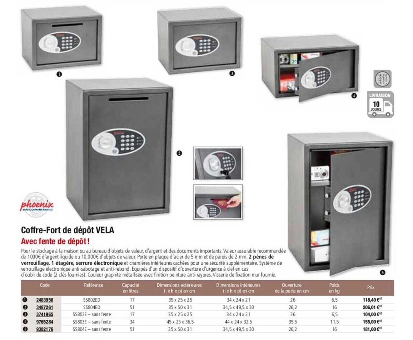 phoenix coffre-fort de dépôt vela avec fente de dépôt!