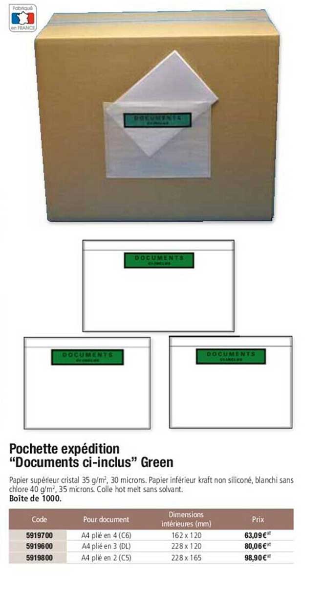 pochette d'expédition "documents ci-inclus" green