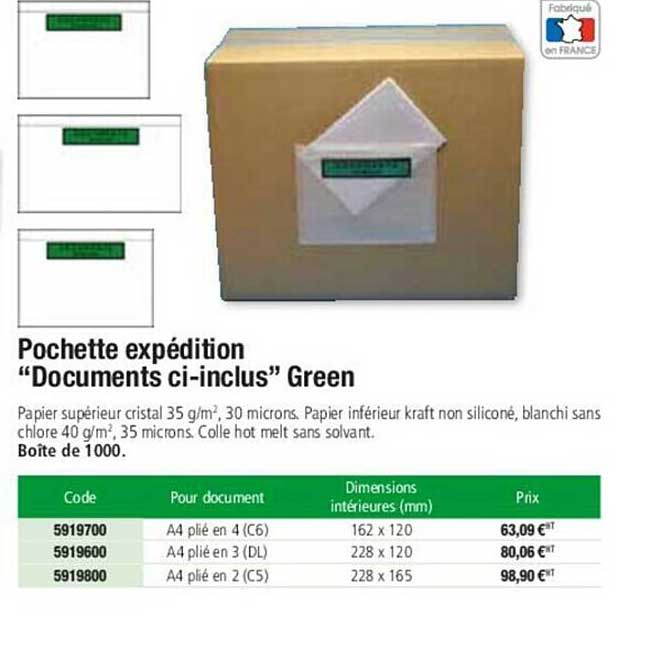 pochette expédition "documents ci-inclus" green