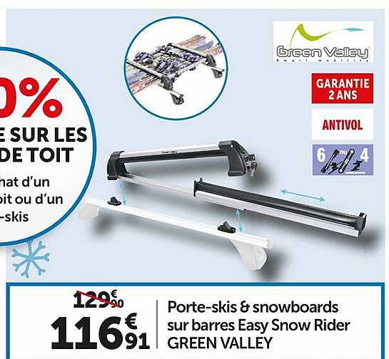 porte-skis & snowboards sur barres easy snow rider green valley