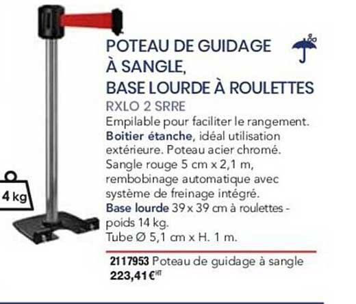 poteau de guidage à sangle base lourde à roulettes rxlo 2 srre