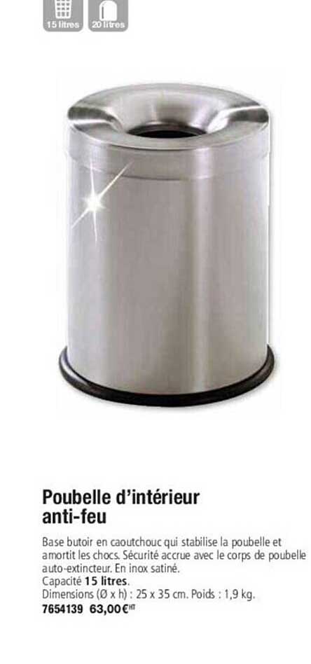 poubelle d'intérieur anti-feu