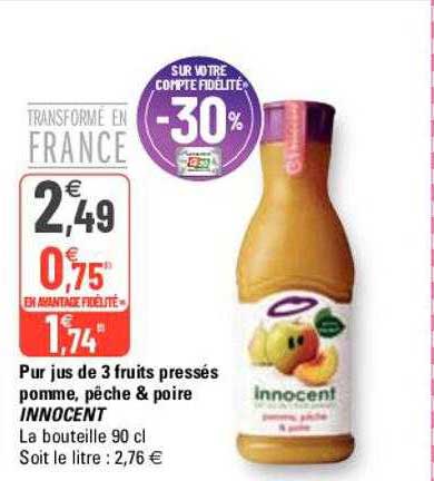 pur jus de 3 fruits pressés pomme, pêche & poire innocent