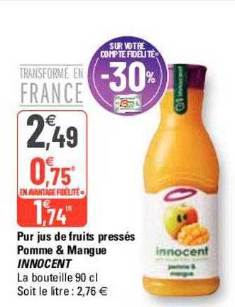 pur jus de fruits pressés pomme & mangue innocent