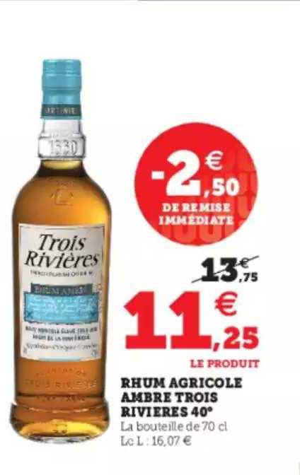 rhum agricole ambre trois rivières 40°