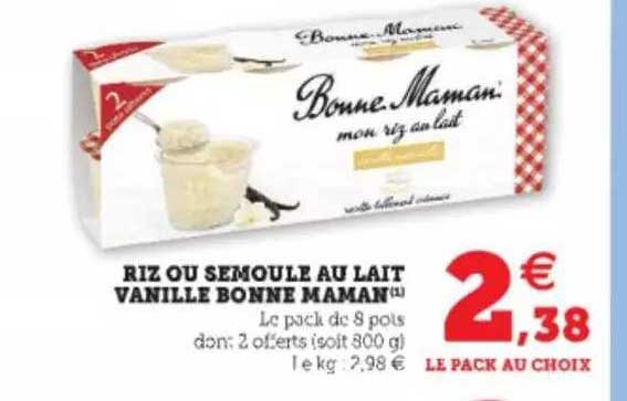 riz ou semoule au lait vanille bonne maman