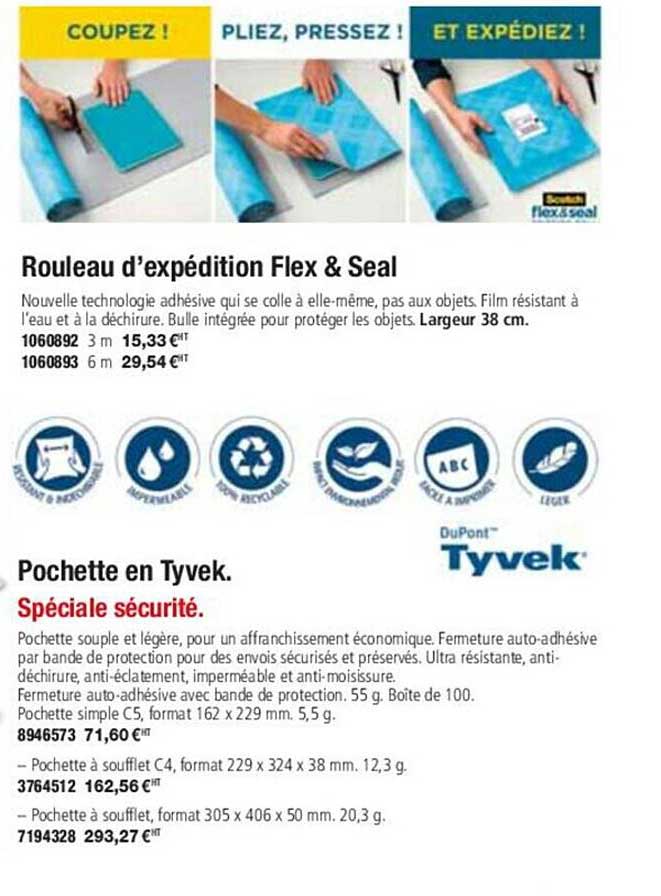 rouleau d'expédition flex & seal ou pochette en tyvek spéciale sécurité