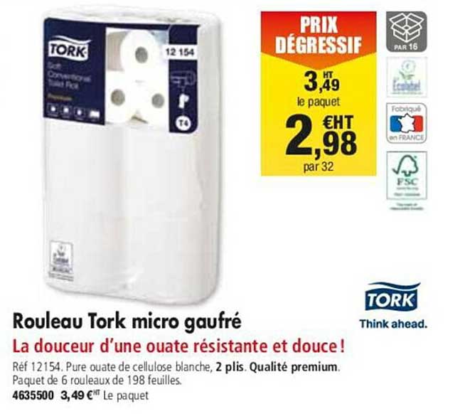 rouleau tork micro gaufré la douceur d'une ouate résistante et douce!