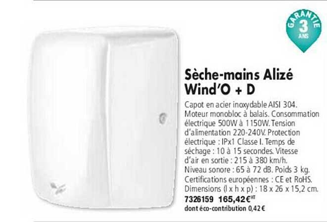 Sèche-mains Alizé Wind'o + D