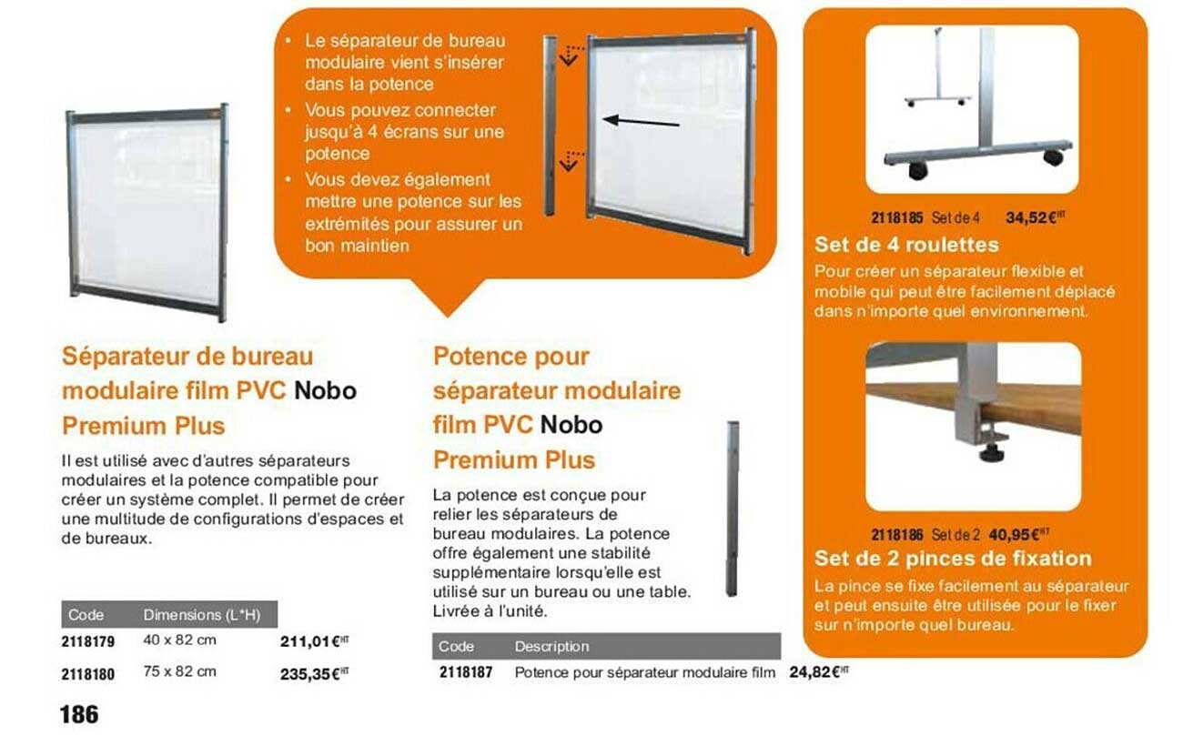 séparateur de bureau modulaire film pvc nobo premium plus