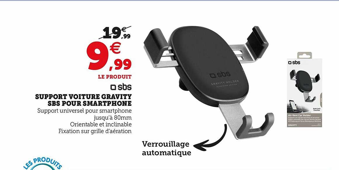 support voiture gravity sbs pour smartphone
