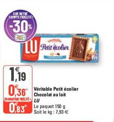 Véritable Petit écolier Chocolat Au Lait Lu