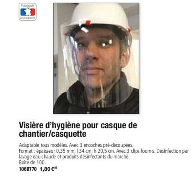 visière d'hygiène pour casque de chantier casquette