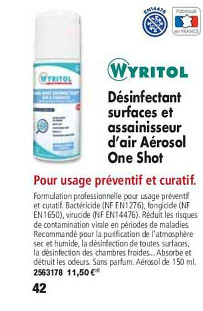 wyritol désinfectant surfaces et assainisseur d'air aérosol one shot