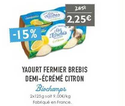 yaourt fermier brebis demi-écrémé citron biochamps