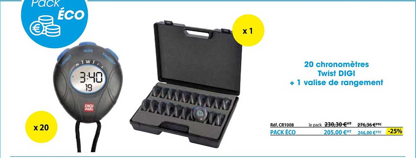 20 Chronomètres Twist Digi + 1 Valise De Rangement