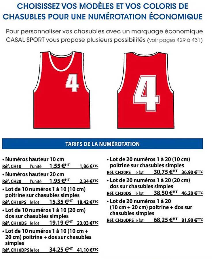 chasubles pour une numérotation économique