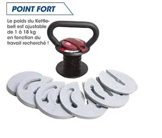 le poids du kettlebell est ajustable de 1 à 18 kg en fonction du travail recherché !
