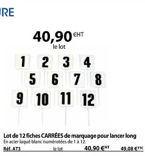 lot de 12 fiches carrées de marquage pour lancer long