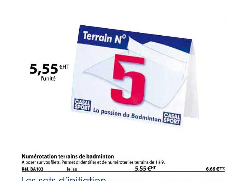 numérotation terrains de badminton