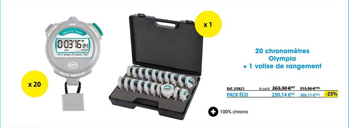 20 chronomètres olympia + 1 valise de rangement