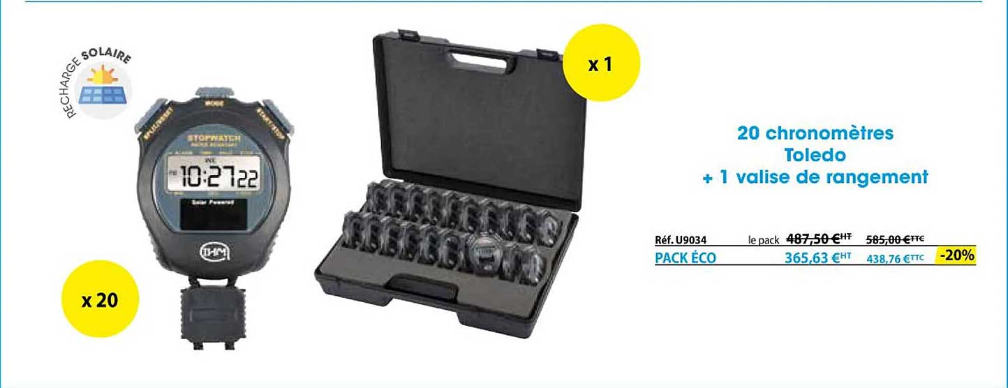 20 chronomètres toledo + 1 valise de rangement