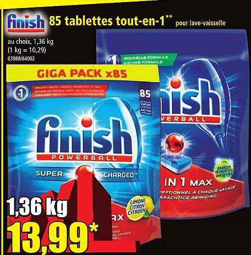 85 tablettes tout-en-1 pour lave-vaisselle finish