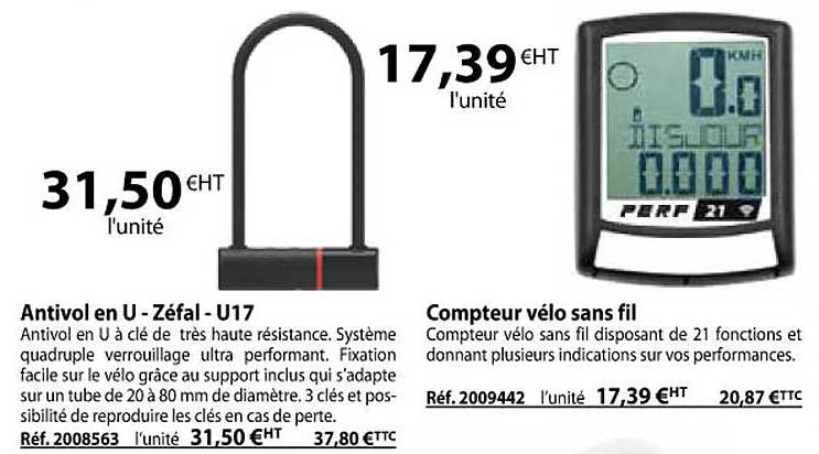 antivol en u - zéfal - u17, compteur vélo sans fil