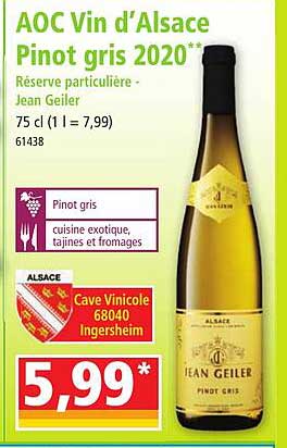 aoc vin d'alsace pinot gris 2020 réserve particulière - jean geiler