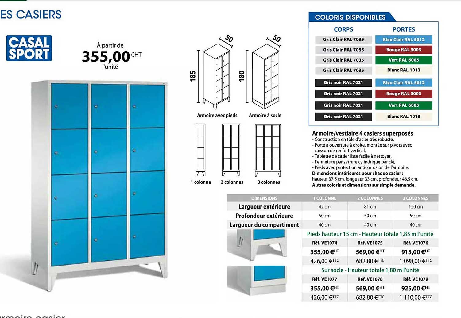 armoire-vestiaire 4 casiers superposés