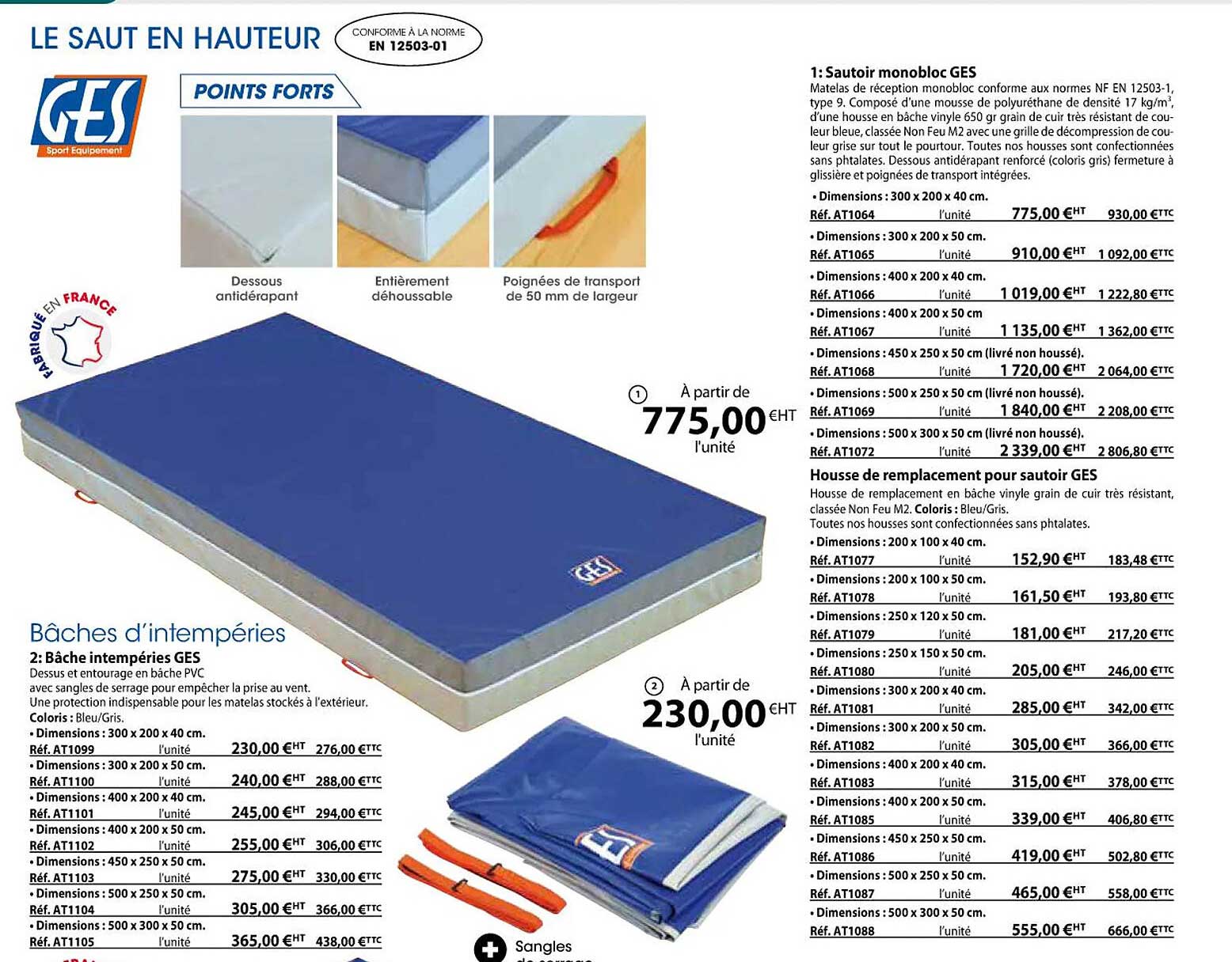 bâche intempéries ges, sautoir monobloc ges