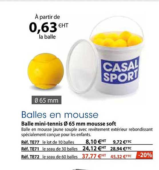 balle mini-tennis ø 65 mm mousse soft