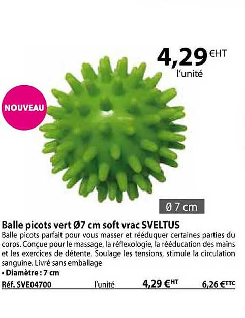 balle picots vert ø 7 cm soft vrac sveltus