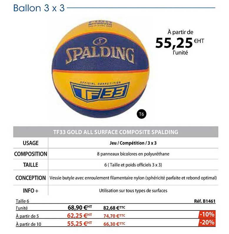 ballon 3 x 3 - tf33 gold all surface composite spalding