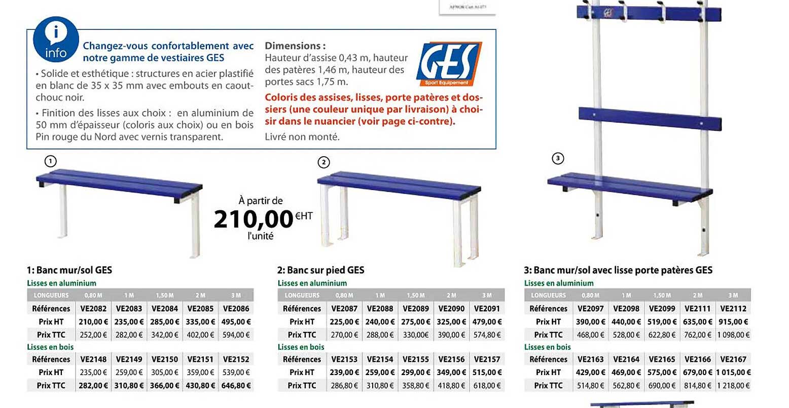 Banc Mur-sol Ges, Banc Sur Pied Ges, Banc Mur-sol Avec Lisse Porte Patères Ges