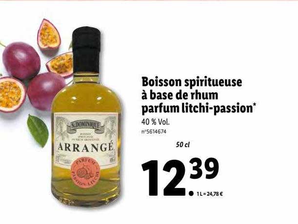 boisson spiritueuse à base de rhum parfum litchi-passion