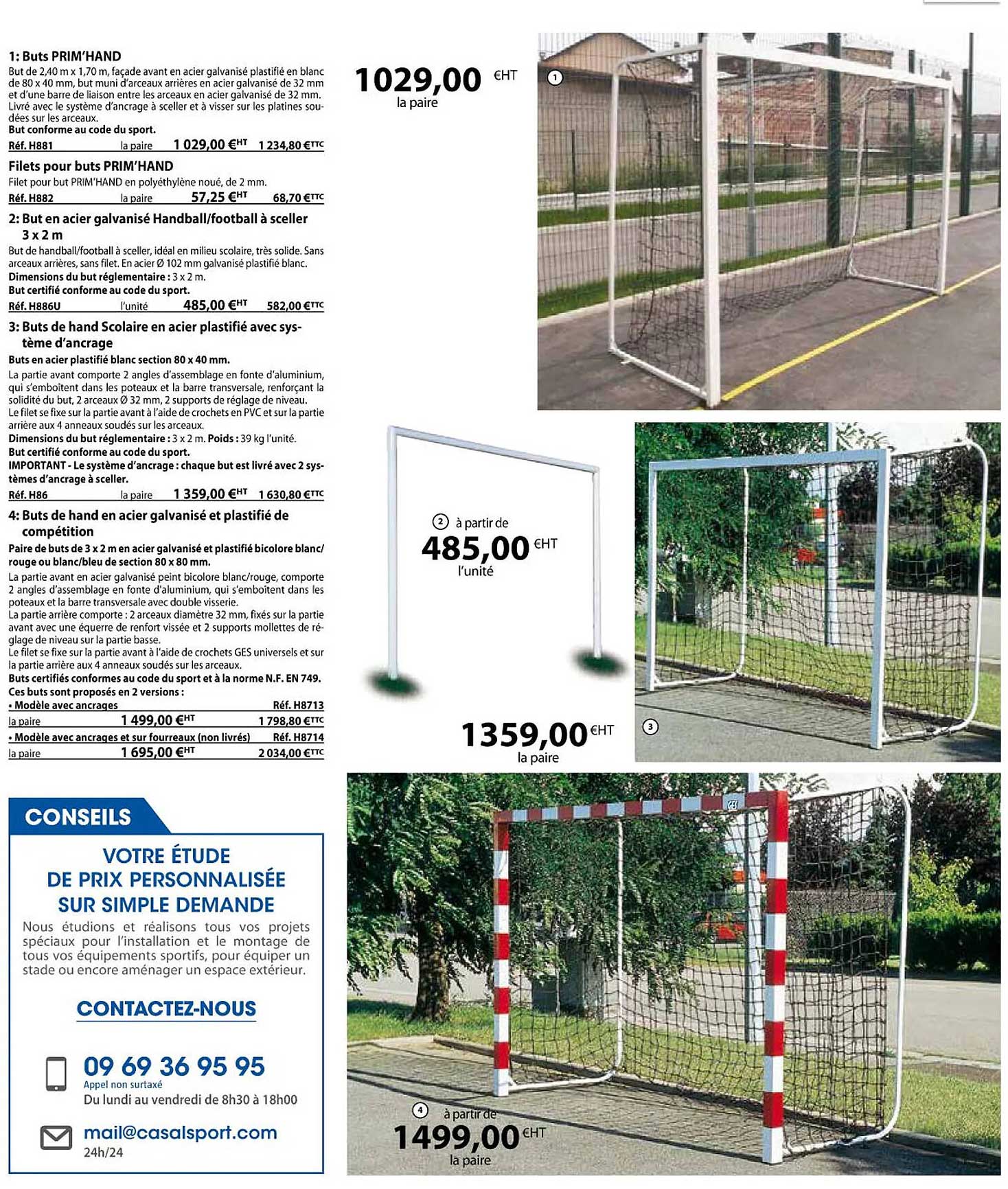 buts prim'hand, but en acier galvanisé handball-football à sceller 3 x 2 m, buts de hand scolaire en acier plastifié avec système d'encrage, buts de hand en acier galvanisé et plastifié de compétition