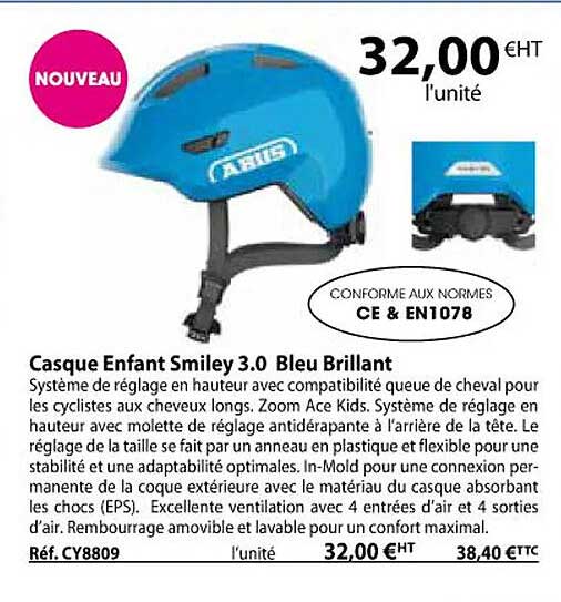 casque enfant smiley 3.0 bleu brillant
