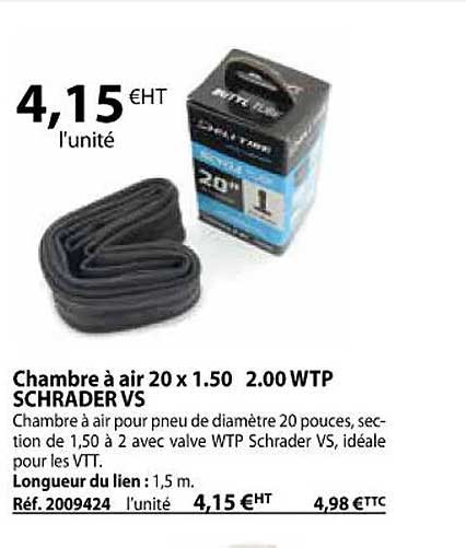 chambre à air 20 x 1.50 2.00 wtp schrader vs