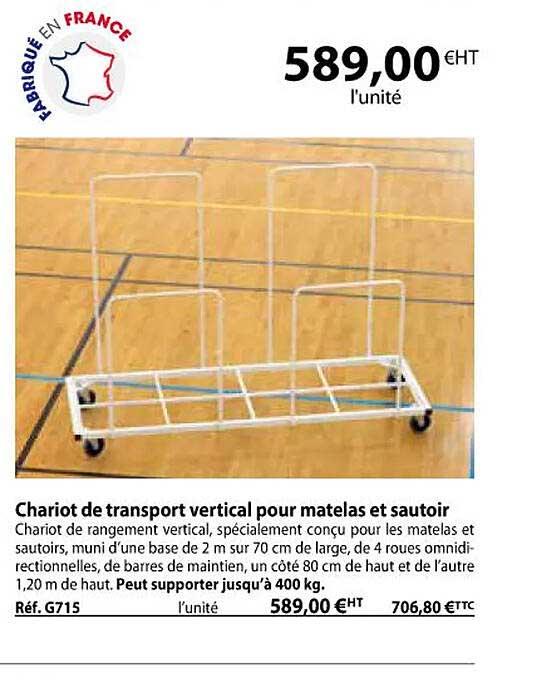chariot de transport vertical pour matelas et sautoir