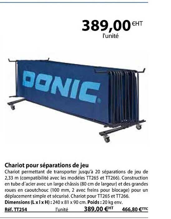 chariot pour séparations de jeu donic
