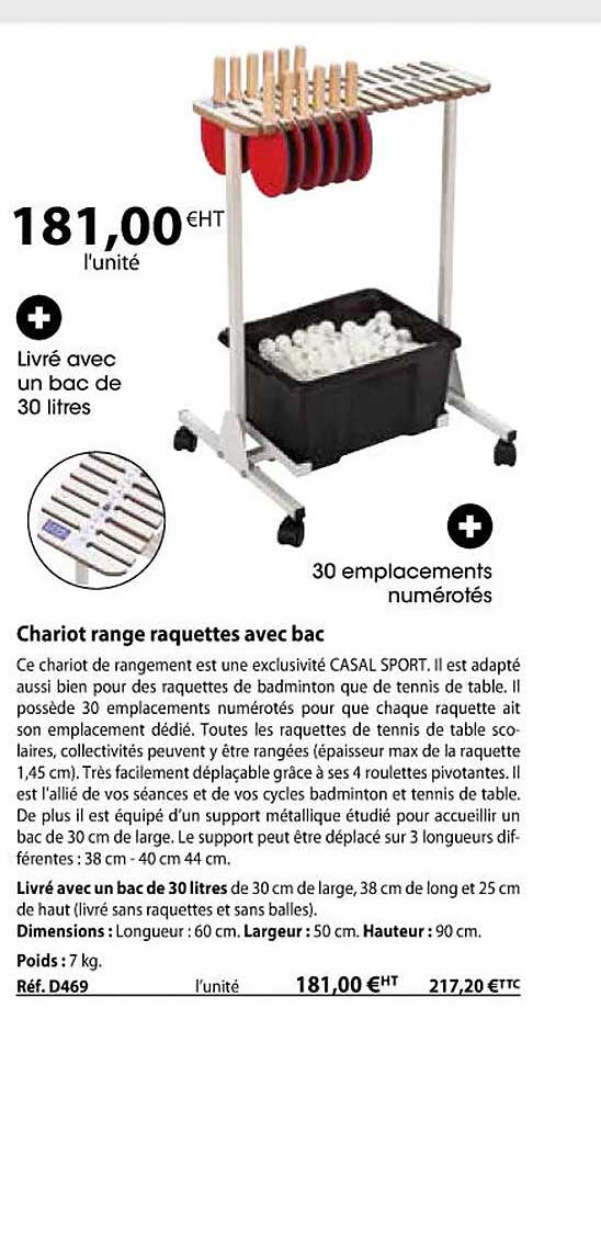 Chariot Range Raquettes Avec Bac