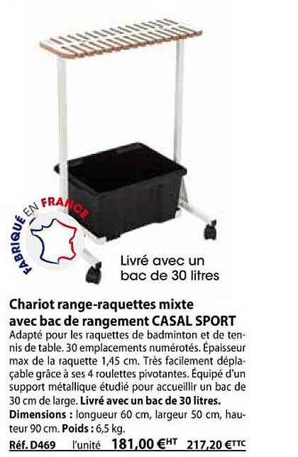 Chariot Range-raquettes Mixte Avec Bac De Rangement Casal Sport