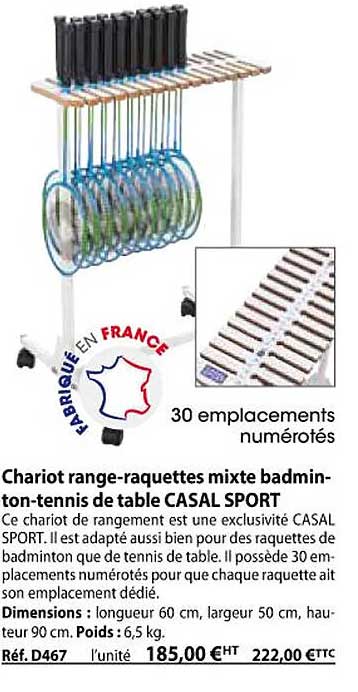 chariot range-raquettes mixte badminton-tennis de table casal sport