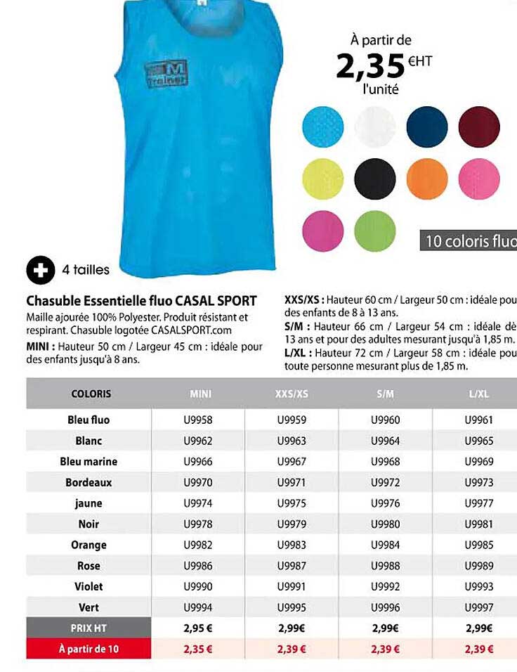chasuble essentielle fluo casal sport