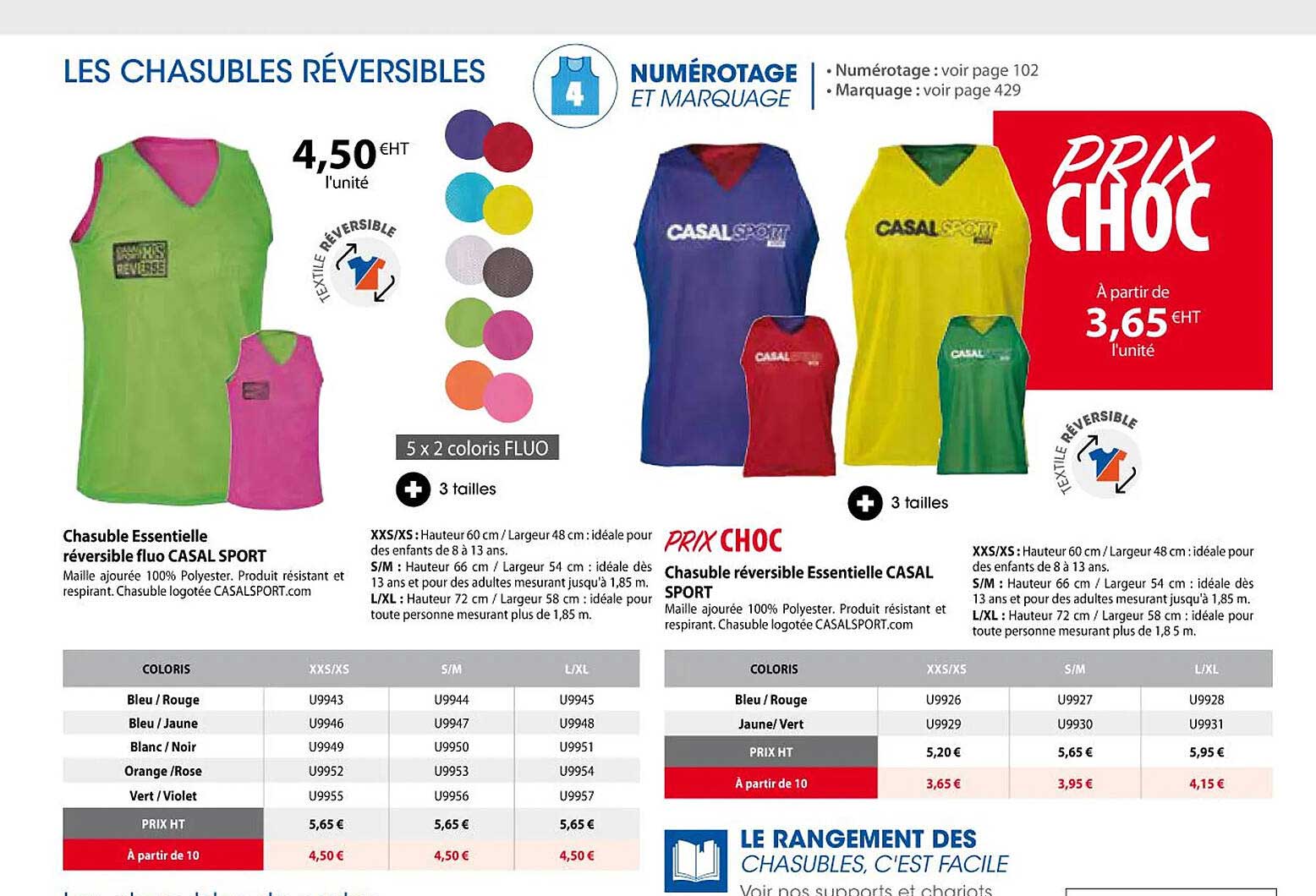 chasuble essentielle réversible fluo casal sport, chasuble réversible essentielle casal sport