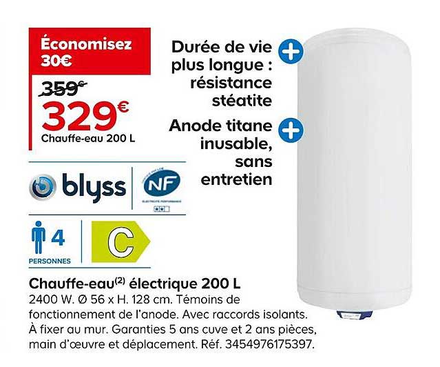 chauffe-eau électrique 200 l blyss