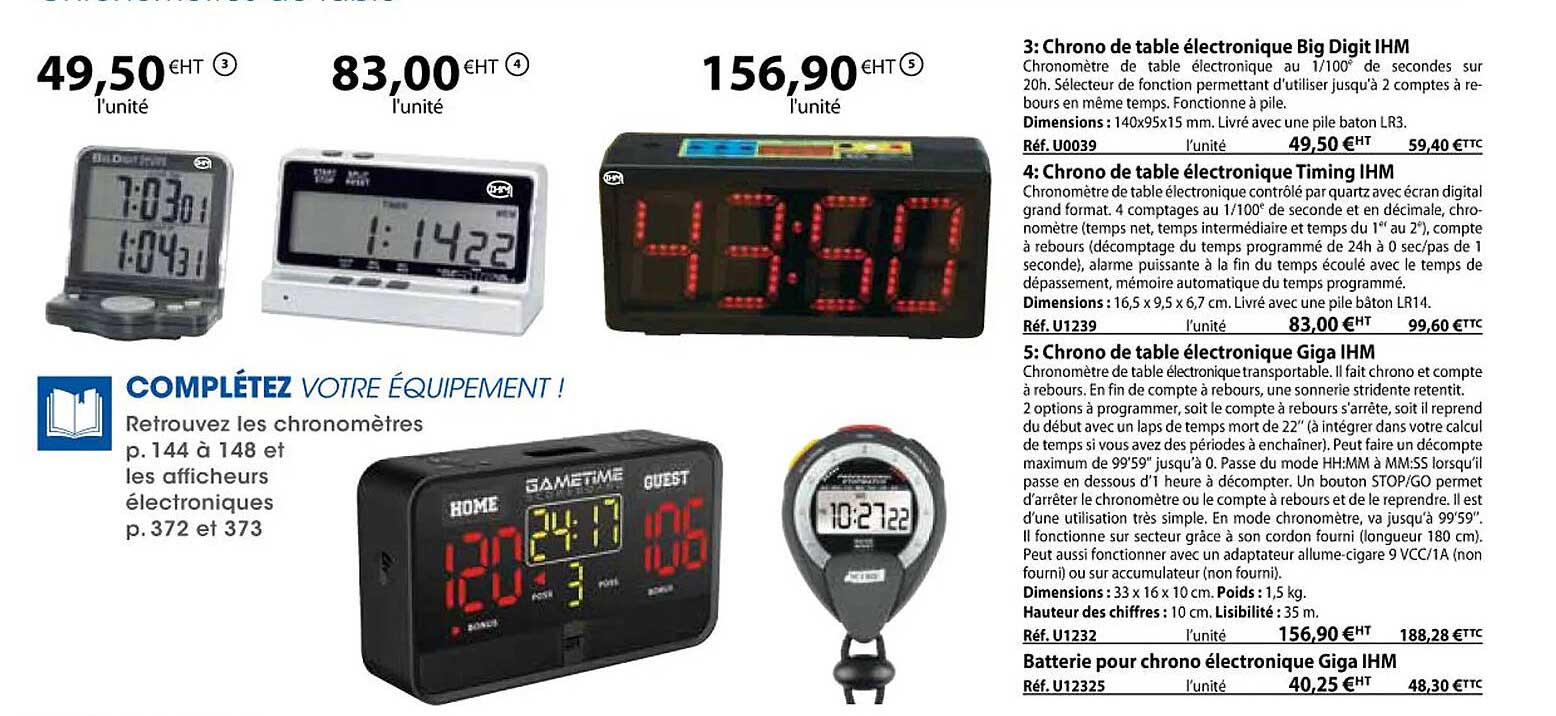chrono de table électronique big digit ihm, chrono de table électronique timing ihm, chrono de table électronique giga ihm, batterie pour chrono électronique giga ihm