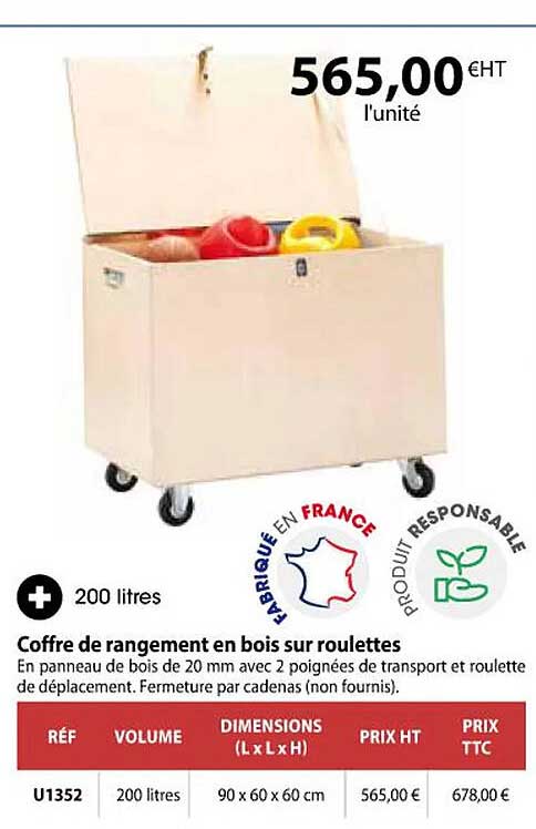 Coffre De Rangement En Bois Sur Roulettes